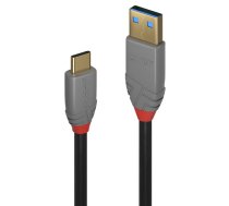 Lindy 36910 USB kabelis 0,5 m USB C USB A Melns, Pelēks