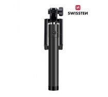 Swissten Wired Selfie Stick 81cm ar iebūvētu pogu statīvā Melns