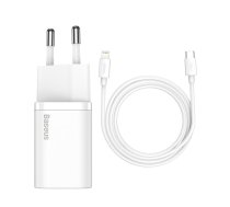 Baseus TZCCSUP-B02 tīkla lādētājs USB-C / 20W / 3A + USB-C - Lightning datu un uzlādes vads balts