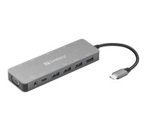 Sandberg USB-C 13-in-1 Travel Dock Dok-ligzda USB Veids-C Alumīnijs