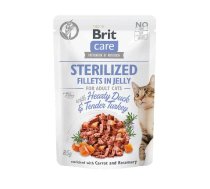 BRIT Care Fillets in Jelly Sterilized Duck&Turkey 85 g mitrā barība kaķiem pēc sterilizācijas