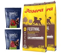 JOSERA Festival pieaugušiem suņiem 25kg (2x12,5kg) + SIMPLY FROM NATURE Dabiskās desas ar zirga un brieža gaļu 2x200 g