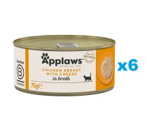 APPLAWS Cat Adult Chicken Breast with Cheese in Broth vistas krūtiņa ar sieru buljonā 6x70 g