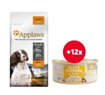 APPLAWS Adult Dog Small Medium Chicken 2 kg ar vistas gaļu maziem un vidējiem suņiem ar vistas gaļu + Vistas krūtiņa buljonā 12 x 156 g BEZMAKSAS