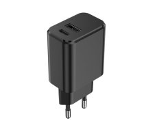 Setty lādētājs 1x USB + USB-C 3A 20W melns