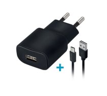 Forever TC-01 lādētājs 1x USB 2A melns + USB-C kabelis