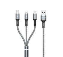 3-in-1 savienojuma kabelis - WEKOME - WDC-119 - USB-A uz Lightning, USB-C, Micro USB - 1,2 m - Sudraba