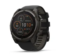 Viedpulkstenis Garmin fēnix® 8 – 51mm Solar Sapphire carbon gray DLC titanium with black/pebble gray silicone