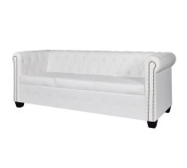 vidaXL Chesterfield dīvāns, trīsvietīgs, balta mākslīgā āda