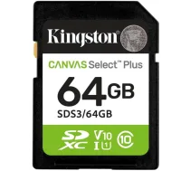 Kingston Kaste 64GB SDXC Canvas Select Plus Gen3, SDS3/64GB, 100MB/s, C10, UHS-I, U1, V10 (SDS3/64GB)