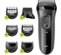 Braun skuveklis 3000BT, 45 min, NiMH, folijas skuveklis, 3 asmeņi, 5 ķemmes, 3-7 mm, LED, mazgājams, bezvadu, mitrs un sauss (3000BT)