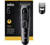 Braun matu griezējs HC5510 Series 5, bezvadu, 9 garuma pakāpes, 3-24 mm, 50 min, NiMH akumulators, melns, mazgājams (HC5510)