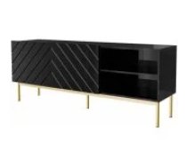Cama MEBLE ABETO Golden Steel Frame 150x42x60 cm Black/ Glossy Black Mēbeles