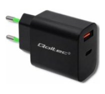 Qoltec 51713 18W USB-C + USB-A Black lādētājs