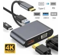Riff 4in1 Adapter converter USB-C to HUB PD + HDMI + VGA + USB 3.0 aksesuārs