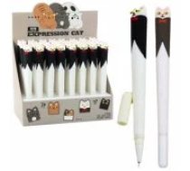 LEAN Cat with Bow Gel Pen Blue Ink Cap Black and White 16.5cm