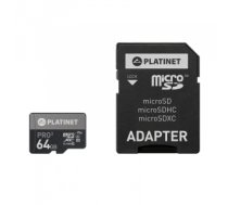 Atmiņas karte PLATINET microSDXC  SECURE DIGITAL + ADAPTER SD 64GB class10 UIII 90MB/s [43999] PMMSDX64UIII