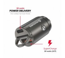 Auto lādētājs Swissten 30W Nano Metāla Automašīnas Lādētāja Adapteris ar 30W PD / SCP