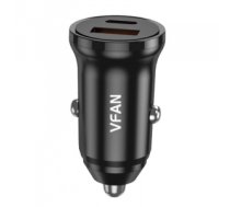 Auto lādētājs Car charger VFAN C03, USB + USB-C, 20W, PD + QC 3.0 (black)