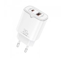 Tīkla lādētājs Network charger VFAN E08, USB + USB-C, 20W PD + QC 3.0 (white)