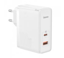 Tīkla lādētājs Wall charger Baseus GaN5 Pro USB-C + USB, 100W + 1m cable (white)
