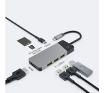 Lādētājs GREEN CELL HUB USB-C ADAPTER GC CONNECT 7W1 (3XUSB 3.1, HDMI 4K 60HZ, USB-C PD 85W, MICROSD/SD)