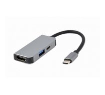 Kabelis Gembird A-CM-COMBO3-02 USB Type-C 3-in-1 multi-port adapter (USB port + HDMI + PD), silver