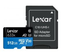 Atmiņas karte MEMORY MICRO SDXC 512GB UHS-I/W/ADAPTER LSDMI512BB633A LEXAR