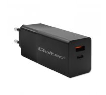Tīkla lādētājs Qoltec 52382 GaN POWER PRO charger | 1xUSB type C | 1xUSB A | 100W | 5-20V | 1.5-5A | PD | Black