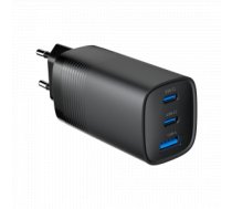 Tīkla lādētājs Gembird TA-UC-PDQC65-01-BK 3-port 65 W GaN USB PowerDelivery fast charger, black
