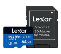 Atmiņas karte MEMORY MICRO SDXC 64GB UHS-I/W/ADAPTER LSDMI64GBB633A LEXAR