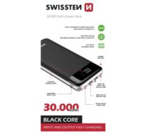 Ārējais akumulators Swissten Black Core Premium Recovery Power Banka Uzlādes baterija / USB / USB-C / 30000 mAh