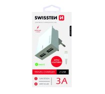 Swissten Premium Travel Charger 2x USB 3А / 15W With Lightning Cable 1.2m