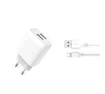 XO L57 Travel Charger plus cable Type-C / 2x USB 2.4A / White