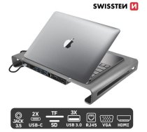 Swissten Multifunctional USB-C Laptop Docking Station / HDMI / USB 3.0 / 2x USB-C / RJ45 / SD / Micro SD / VGA / Audio