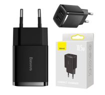 Baseus Compact Quick Charger, 2x USB, 10.5W (black)