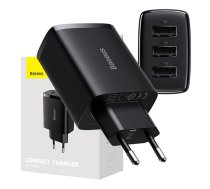 Baseus Compact Quick Charger, 3x USB, 17W (Black)