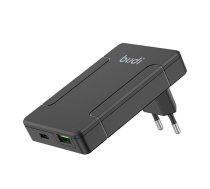 Budi universal wall charger, USB + USB-C, PD 65W + EU/UK/US/AU adapters (black)