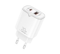 Network charger VFAN E08, USB + USB-C, 20W PD + QC 3.0 (white)