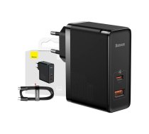 Wall charger Baseus GaN USB-C + USB, 100W + 1m cable (black)