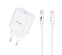 Wall charger VFAN E04, USB-C, 20W, QC 3.0 + Lightning cable (white)