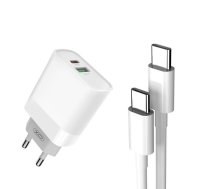 Wall Charger with + USB-C Cable XO L64 20W, QC3.0, PD (white)