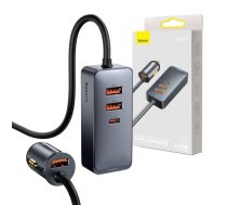 Car charger Baseus Share Together with extension cord, 3x USB, USB-C, 120W (grey)