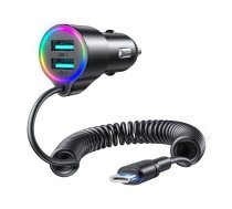 Car charger Joyroom JR-CL24, 2x USB + Type-C cable (black)