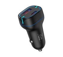 Car charger VFAN C11, USB + USB-C, PD 20W + QC 3.0, LED (black)