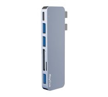 Hub 6w2 RayCue 2x USB-C do Thunderbolt 3 + 3x USB-A 3.0 5Gbps + SD/TF 2.0 (szary)