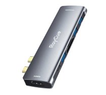 Hub 7w2 RayCue 2x USB-C do Thunderbolt 3 + 3x USB-A 3.0 5Gbps + SD/TF 3.0 + HDMI 4K60Hz (sary)