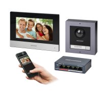 HIKVISION DS-KIS602(B) zestaw wideodomofonowy PoE jednorodzinny z monitorem dotykowym 7" z WiFi, panelem zewnętrznym z kamerą FullHD i PoE switch