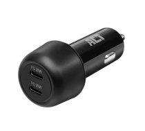 USB car charger, 2 x USB-C, Power Delivery function, 45W, 3A, black