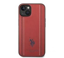 Back panel cover -  U.S. Polo PU Leather Stitched Lines Case for iPhone 14 Plus Red